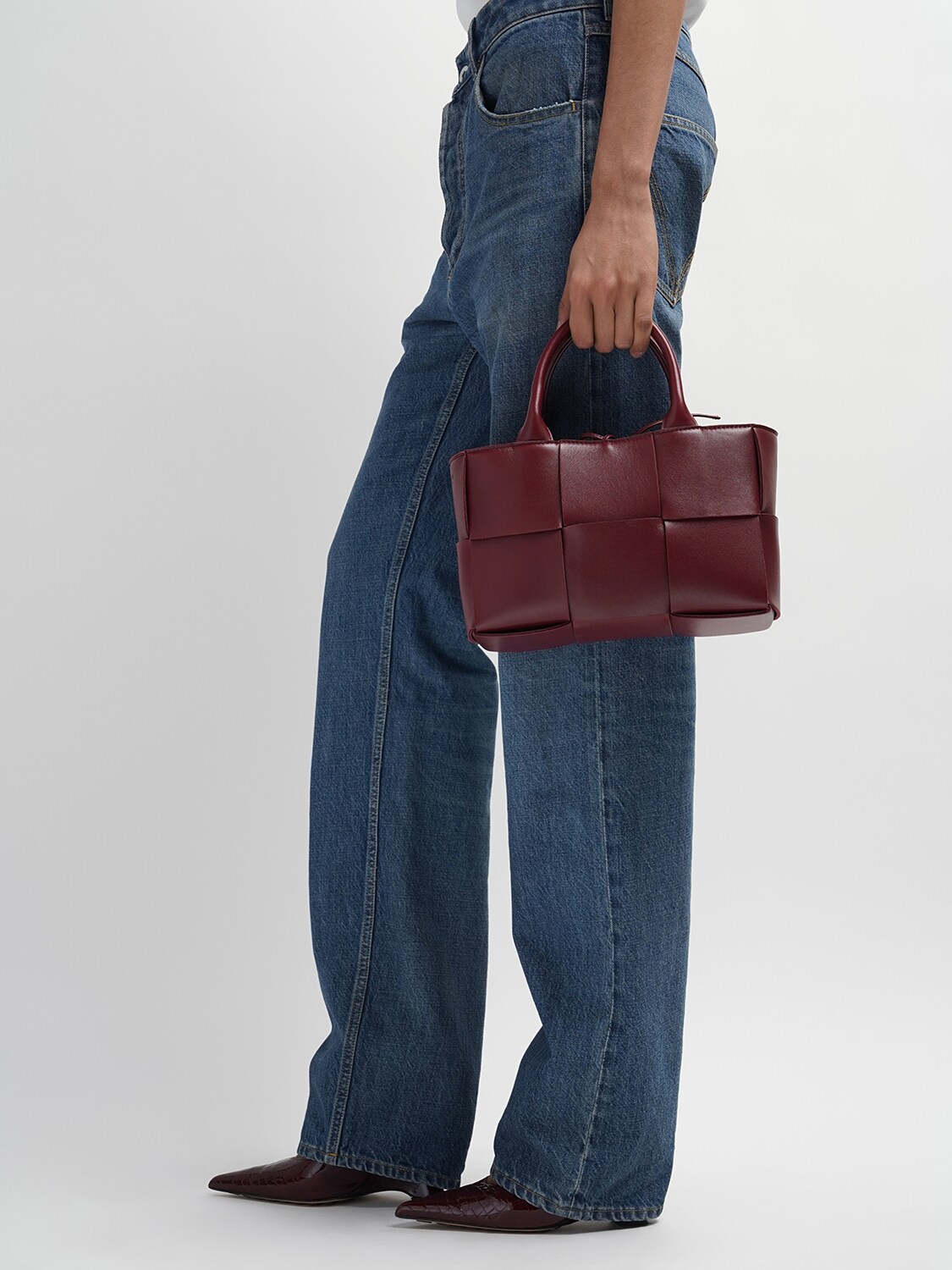 Shop Bottega Veneta Mini Arco Leather Tote Bag In Barolo