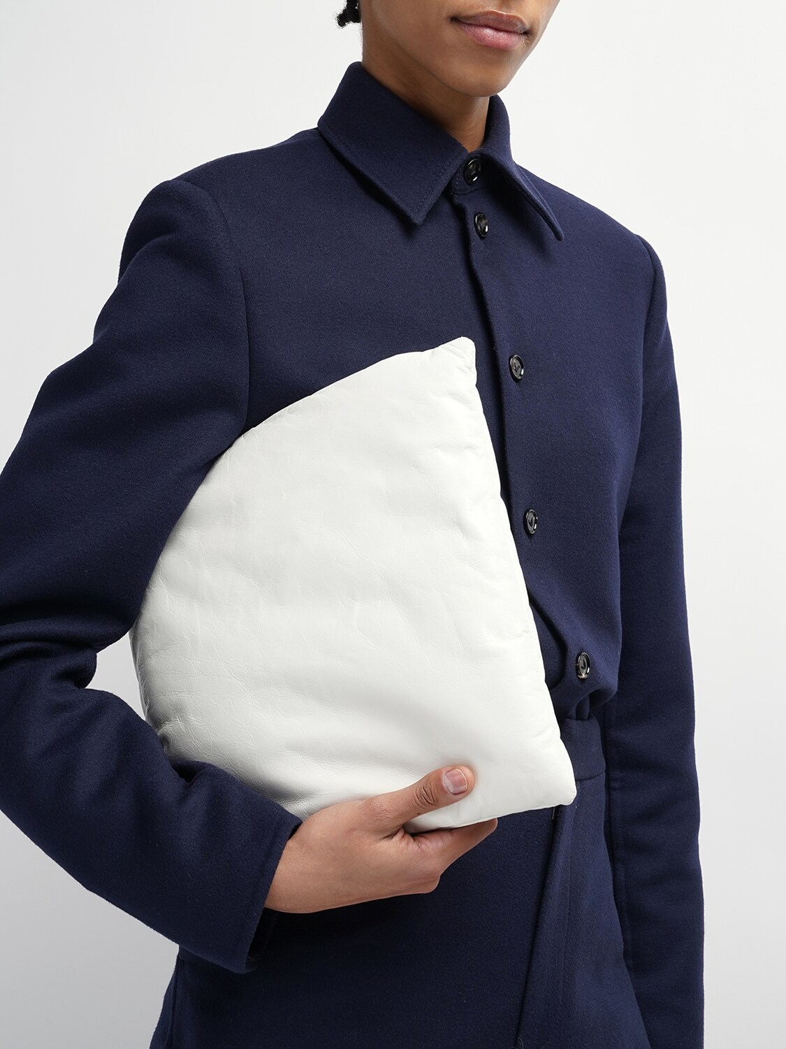 Shop Bottega Veneta Pillow Leather Clutch In White