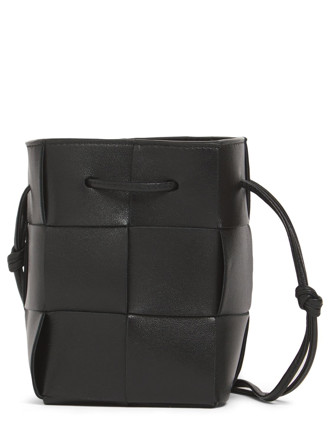 Bottega Veneta Mini Intreccio Leather Bucket Bag In Black