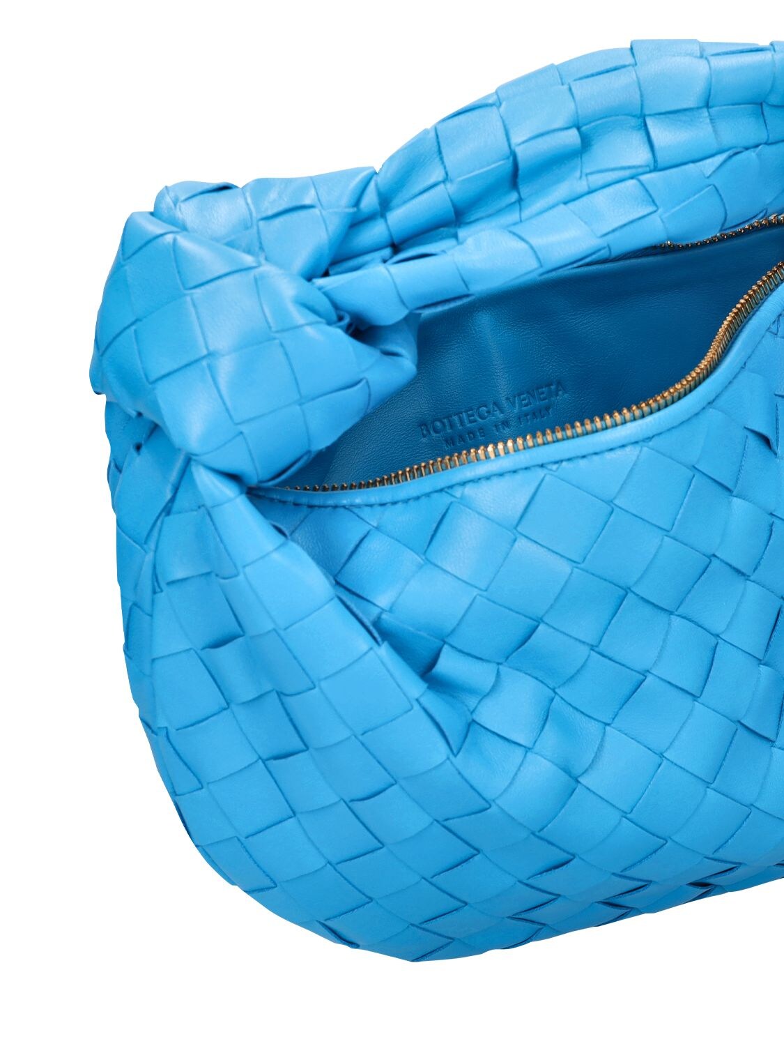Shop Bottega Veneta Mini Jodie Leather Top Handle Bag In Pool