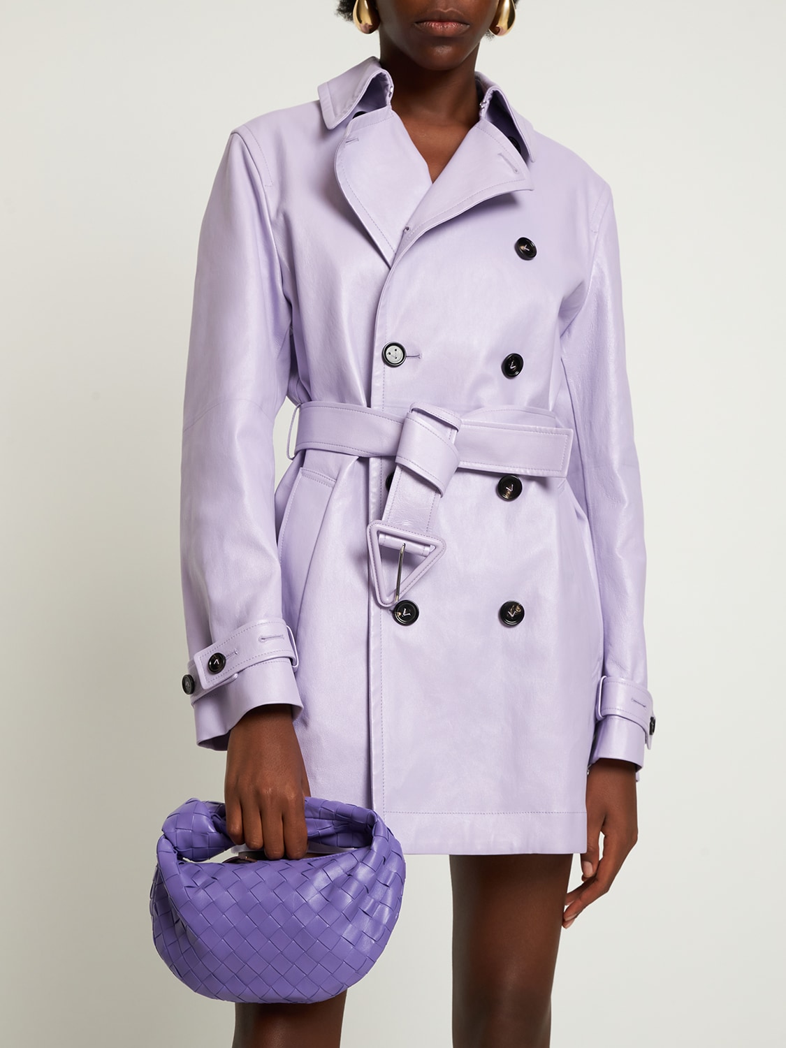 Shop Bottega Veneta Mini Jodie Leather Top Handle Bag In Purple