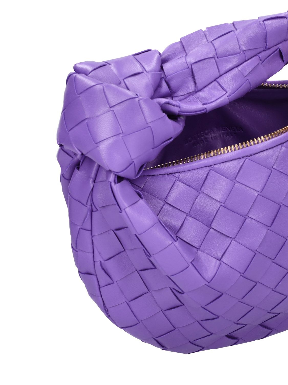 Shop Bottega Veneta Mini Jodie Leather Top Handle Bag In Purple