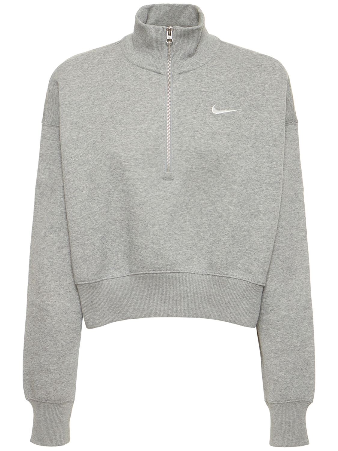 Nike Cropped Cotton Blend 1/2 Zip Sweatshirt