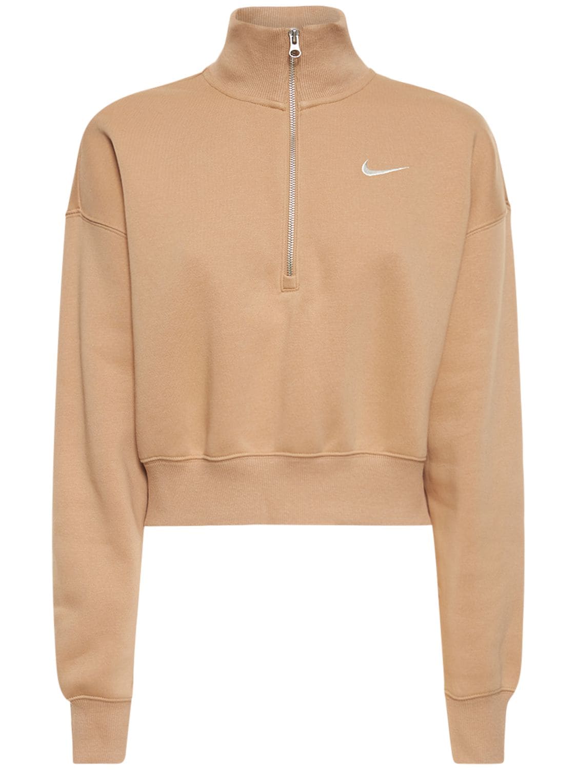 Nike Phoenix Fleece Cropped Quarter Zip Sweatshirt In Grey