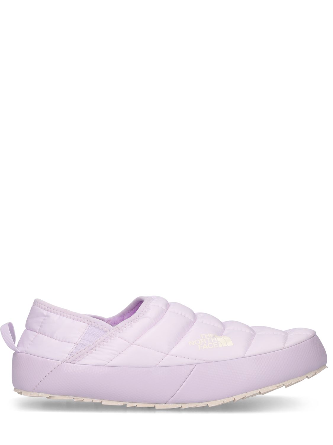 The North Face White Thermoball Traction Logo Mules In Purple,pink
