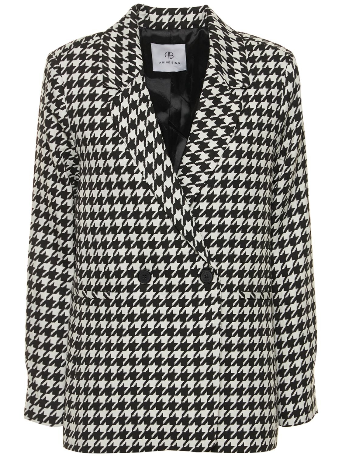 ANINE BING - Madelein wool blend houndstooth blazer - Black/White ...