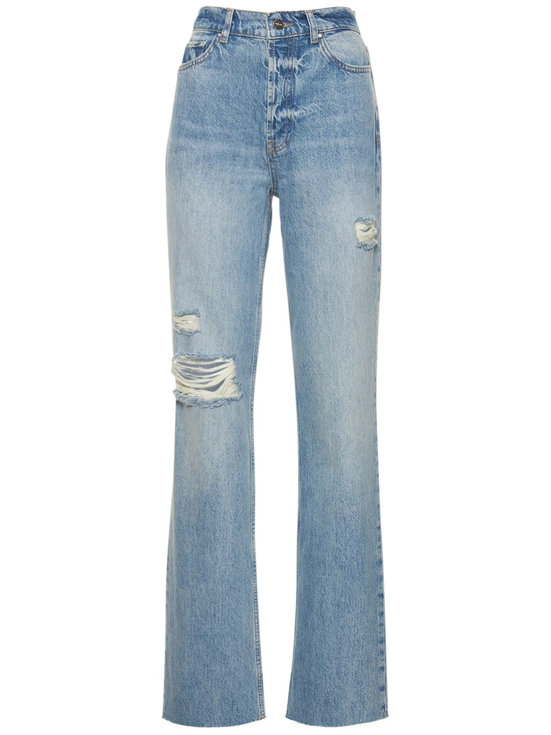 Olsen Distressed Cotton Straight Jeans