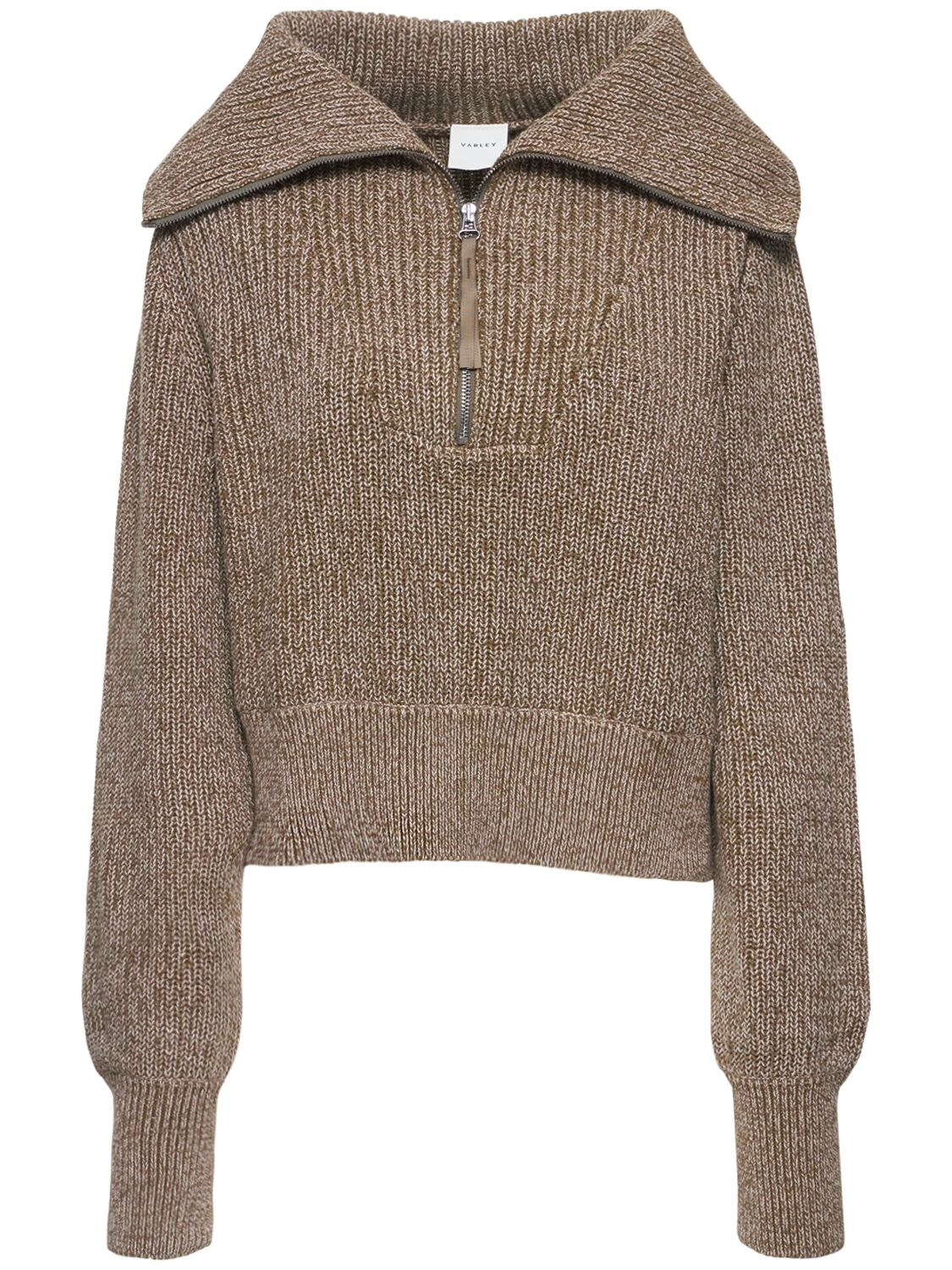 Varley Mentone Half-zip Knit Pullover In Green,brown