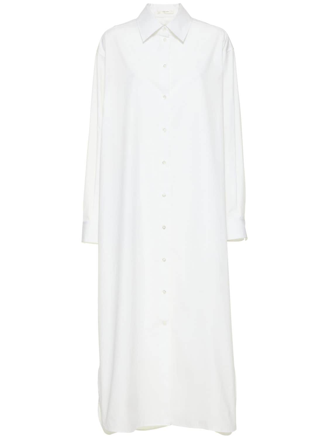 The Row Nuka Layered Cotton-voile Maxi Shirt Dress In Optic White