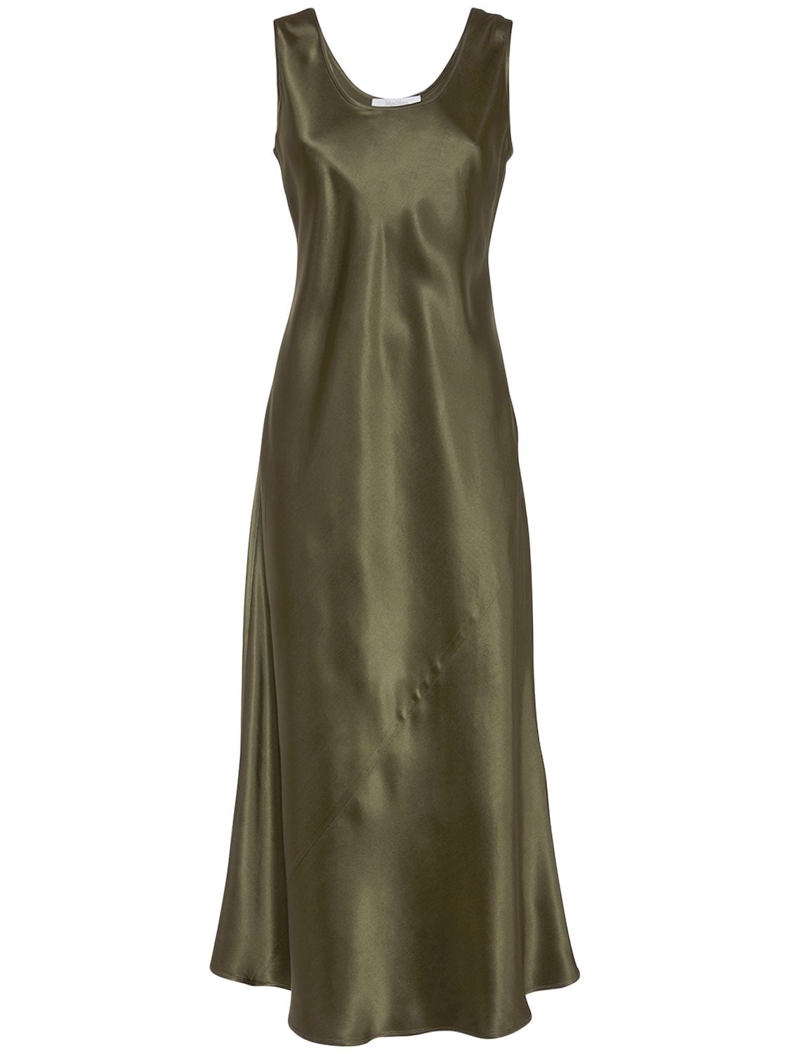 Max Mara Ares Sleeveless Satin Midi Dress In Verde Oliva | ModeSens