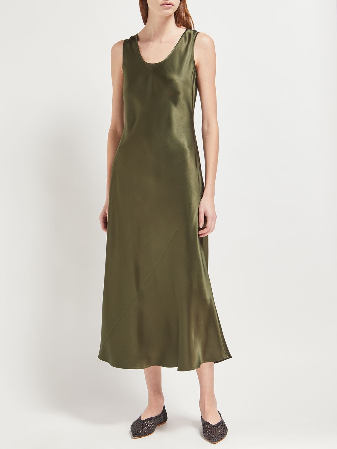 Max Mara Ares Sleeveless Satin Midi Dress In Green | ModeSens