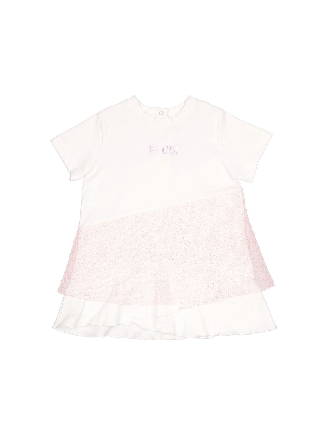 Emilio Pucci Babies' Cotton Jersey Dress W/ Tulle Insert In White,pink
