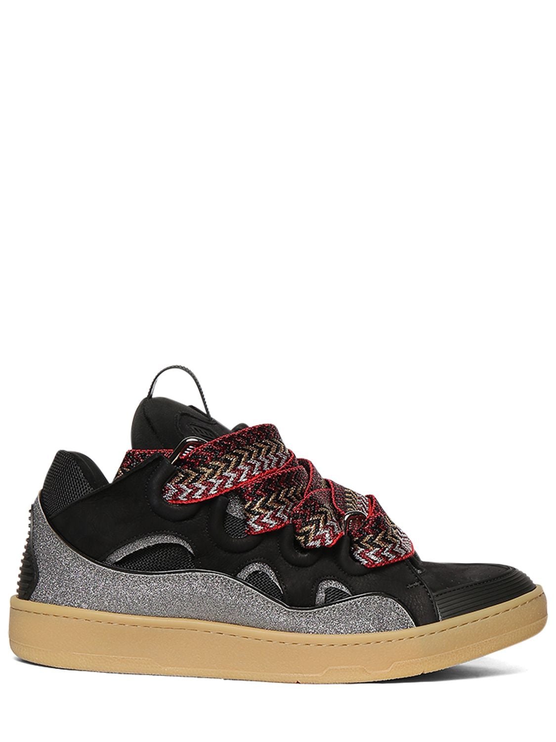 Lanvin Curb Glitter Leather Sneakers In Black