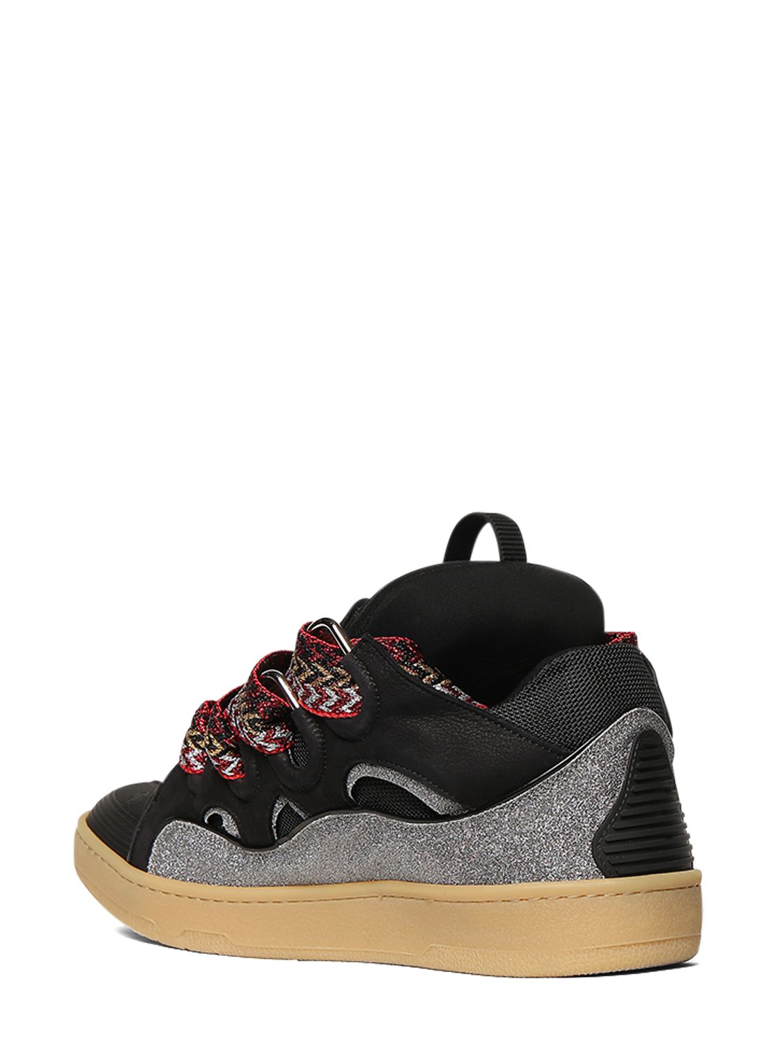 Lanvin Curb Glitter Leather Sneakers In Black ModeSens