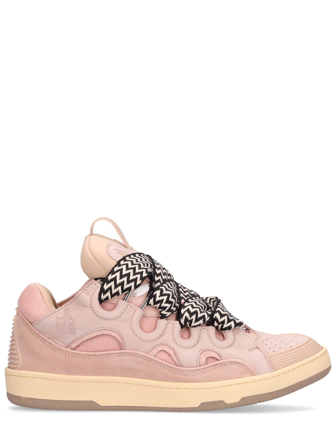 Shop Lanvin Curb Leather Sneakers In Blasses Pink