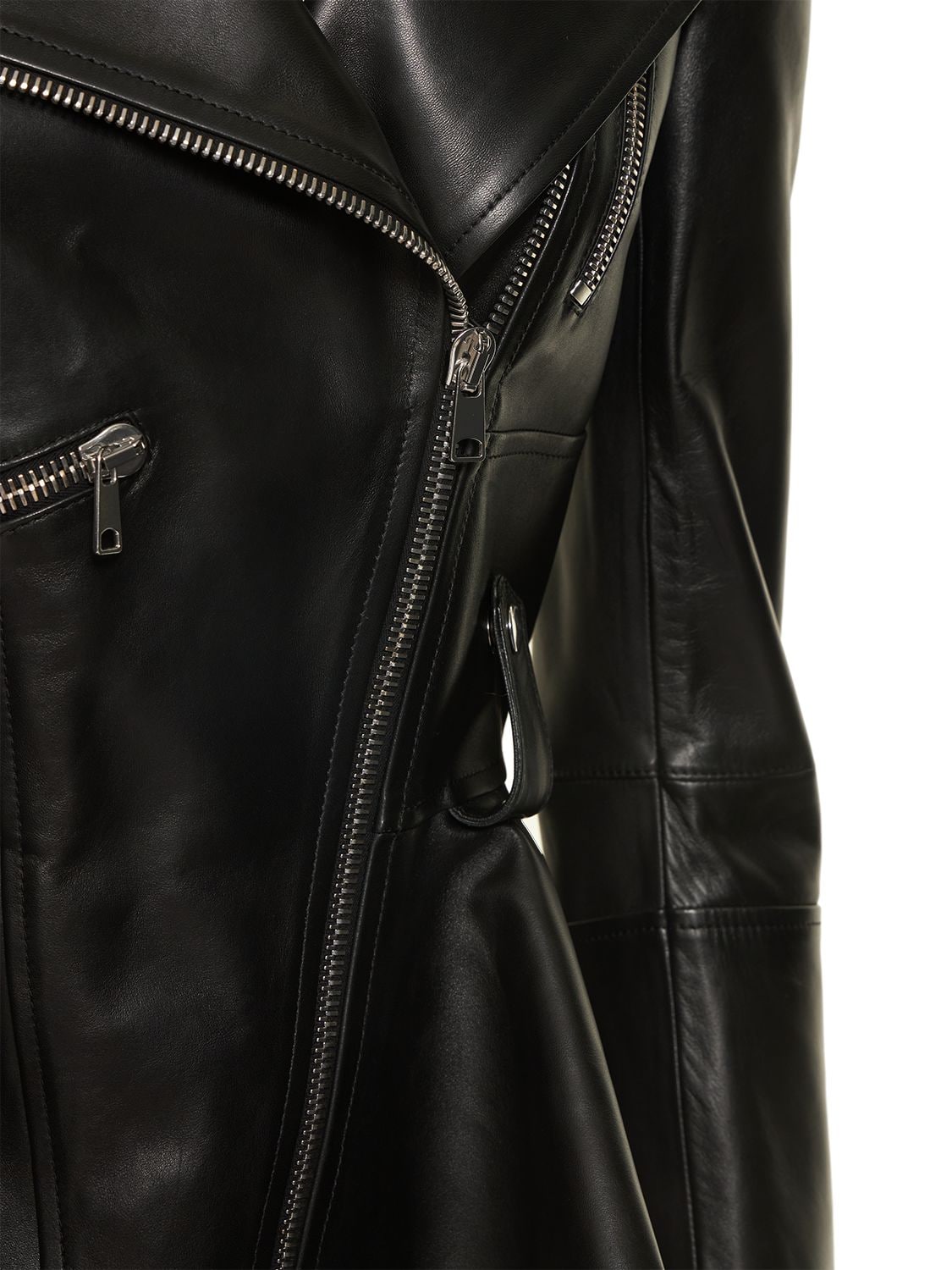 Shop Alexander Mcqueen Leather Biker Jacket W/ Peplum In Black
