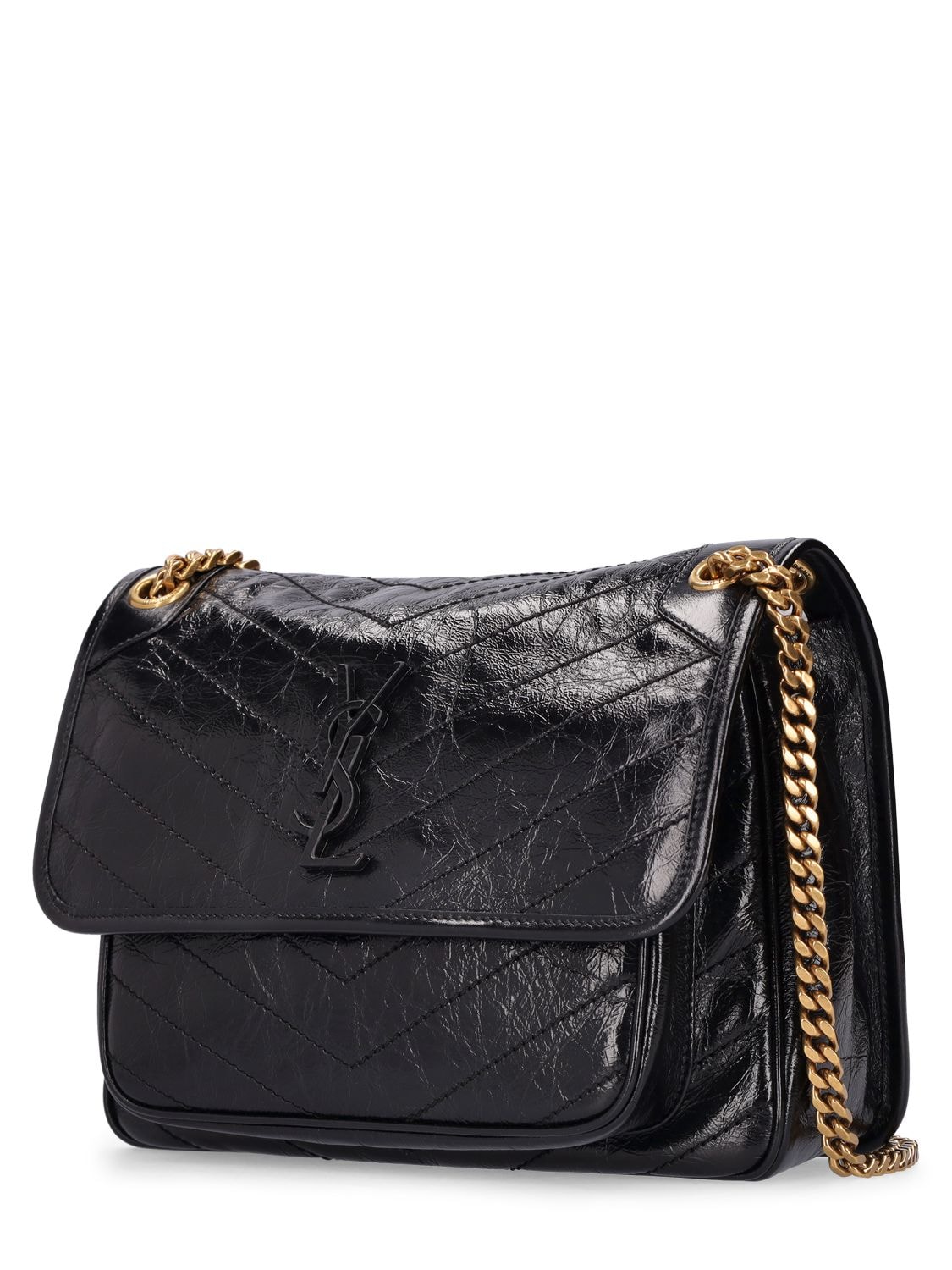 Shop Saint Laurent Medium Niki Vintage Leather Shoulder Bag In Black