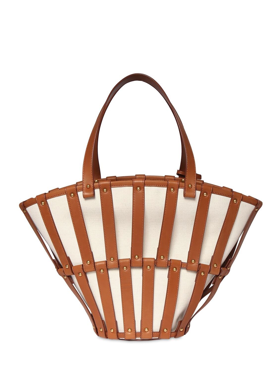 New Panier Caged Leather Basket Bag In Tan