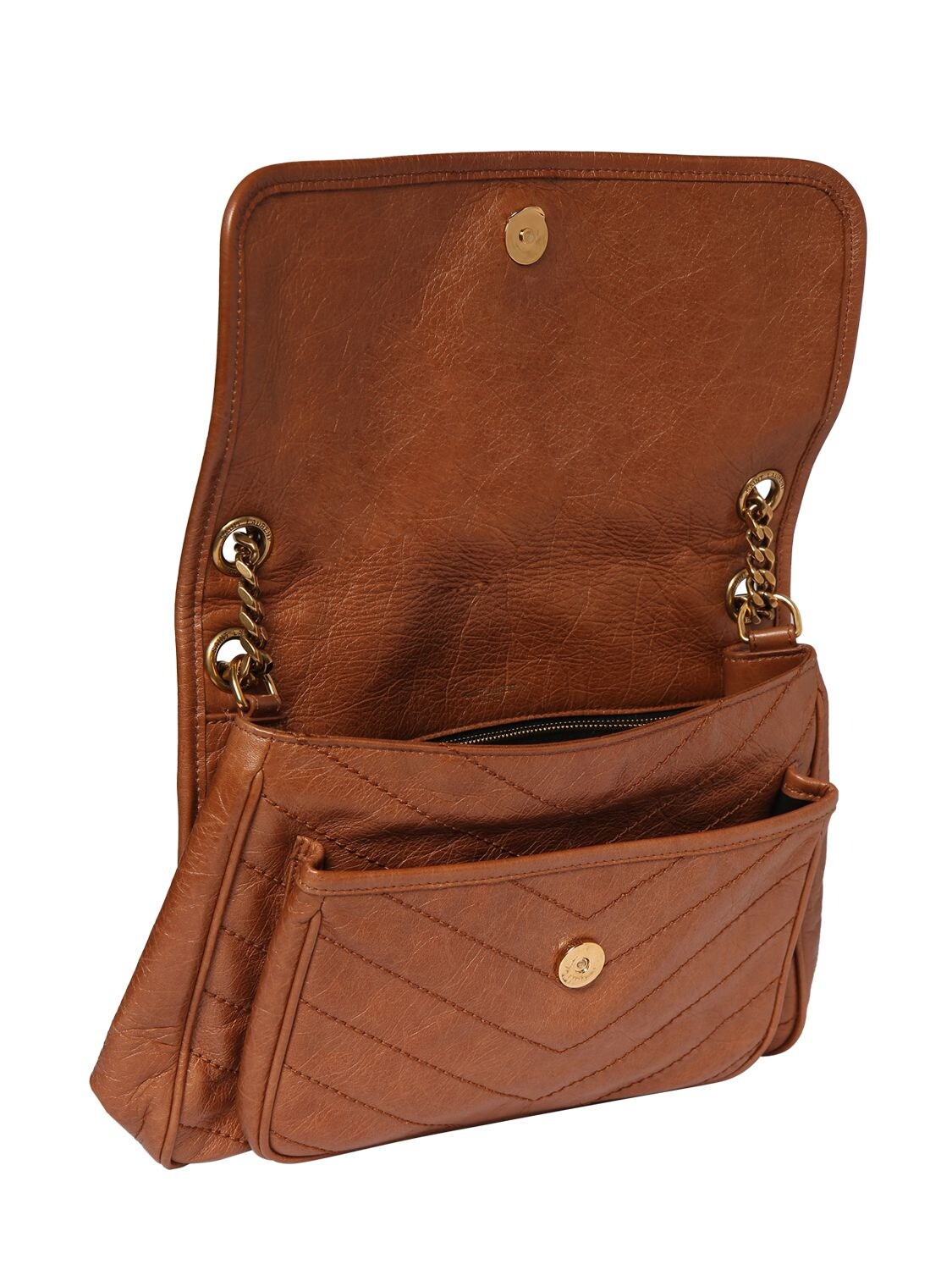 Shop Saint Laurent Baby Niki Vintage Leather Shoulder Bag In Light Caramel