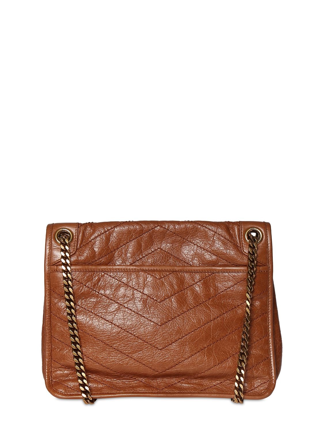 Shop Saint Laurent Baby Niki Vintage Leather Shoulder Bag In Light Caramel