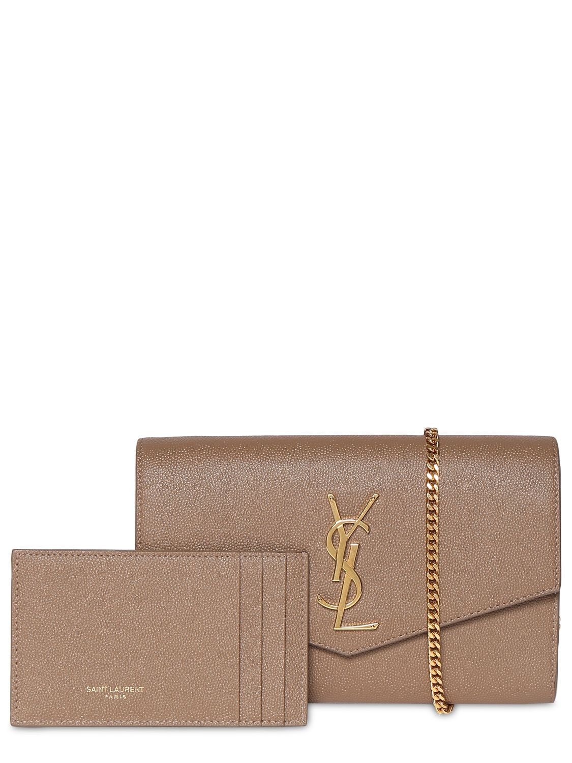 Uptown Grained Leather Chain Wallet In Taupe