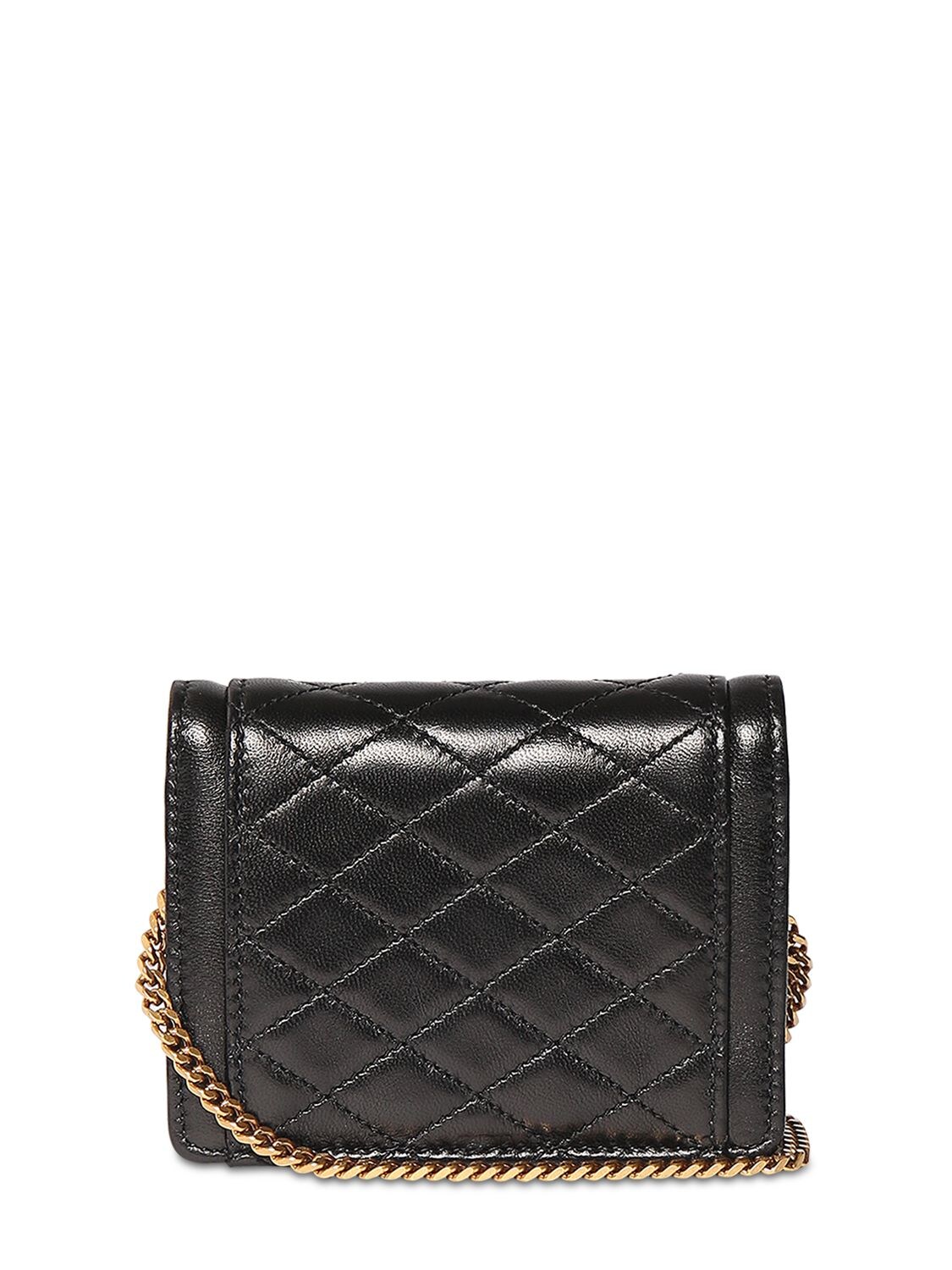 Shop Saint Laurent Gaby Micro Leather Chain Wallet In Black