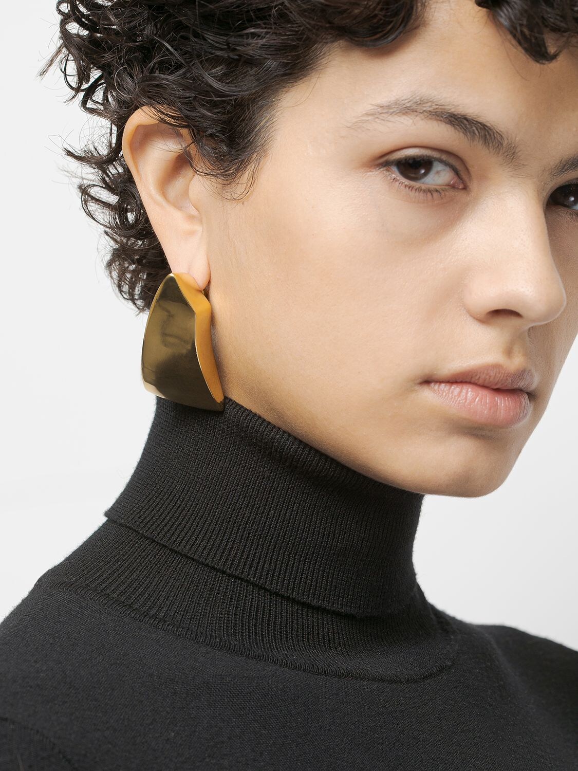 Shop Saint Laurent Modernist Triangle Brass Earrings In Gold