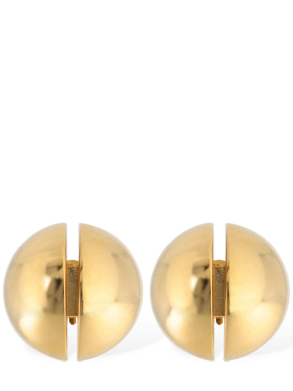 Saint Laurent Double Half Ball Brass Clip-on Earrings In 골드