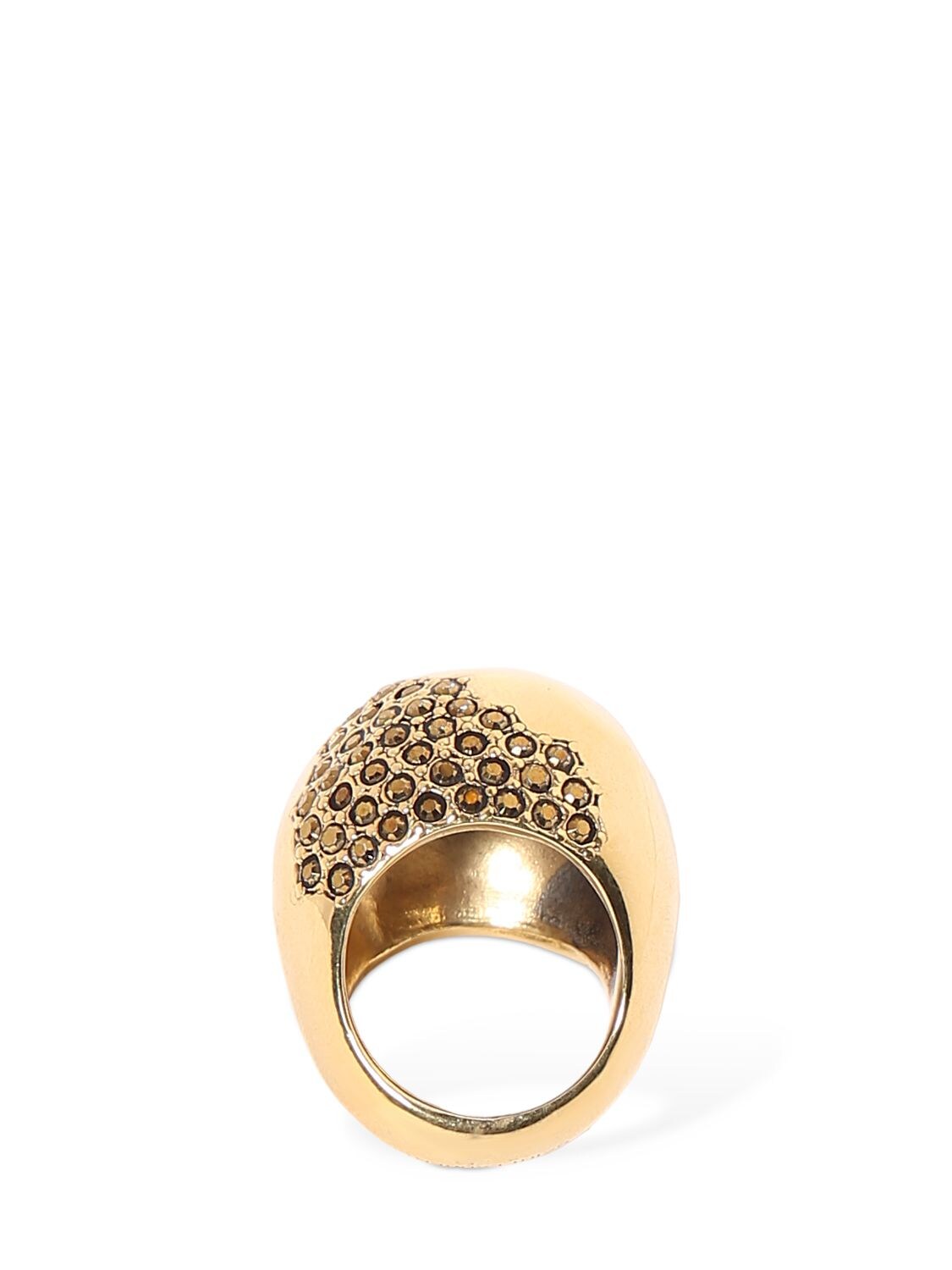 Shop Saint Laurent Crystal Egg Brass Ring In Gold