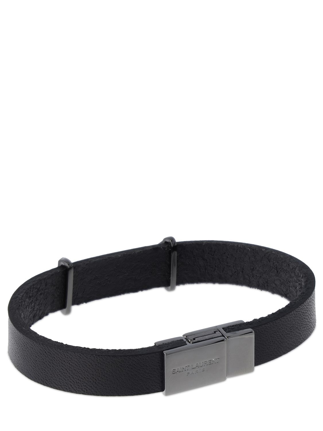 Shop Saint Laurent Ysl Leather Bracelet In 블랙