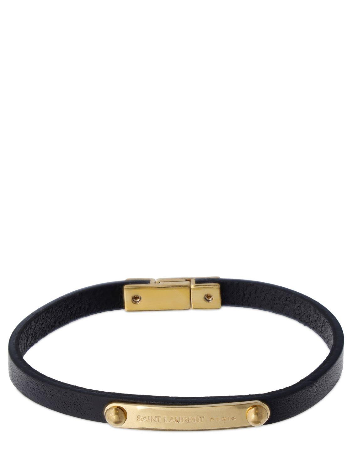 Saint Laurent Ysl Leather Bracelet In 블랙