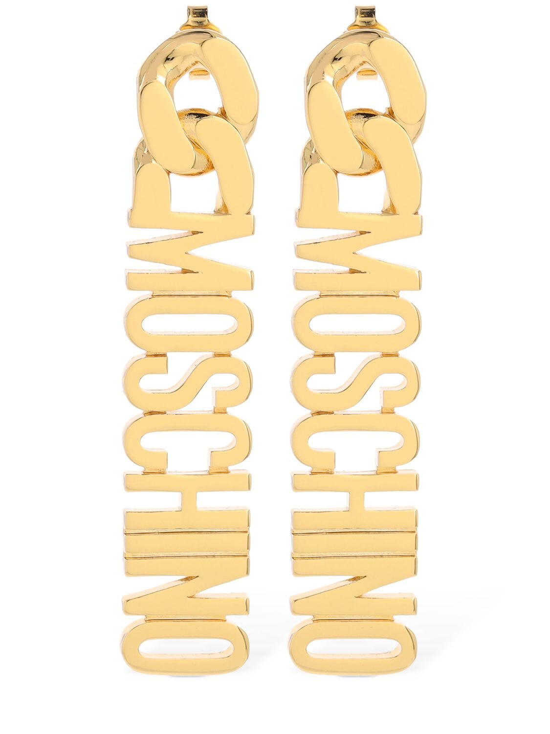 Moschino Logo Lettering Pendant Earrings In Gold