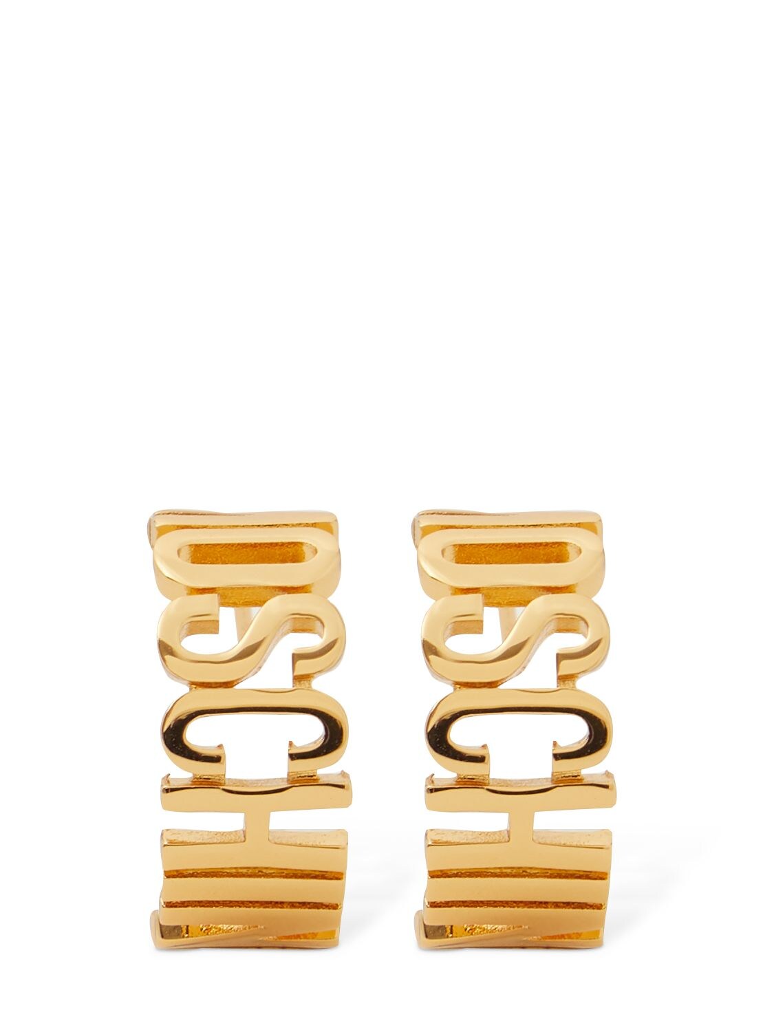 Shop Moschino Logo Lettering Hoop Earrings In Gold
