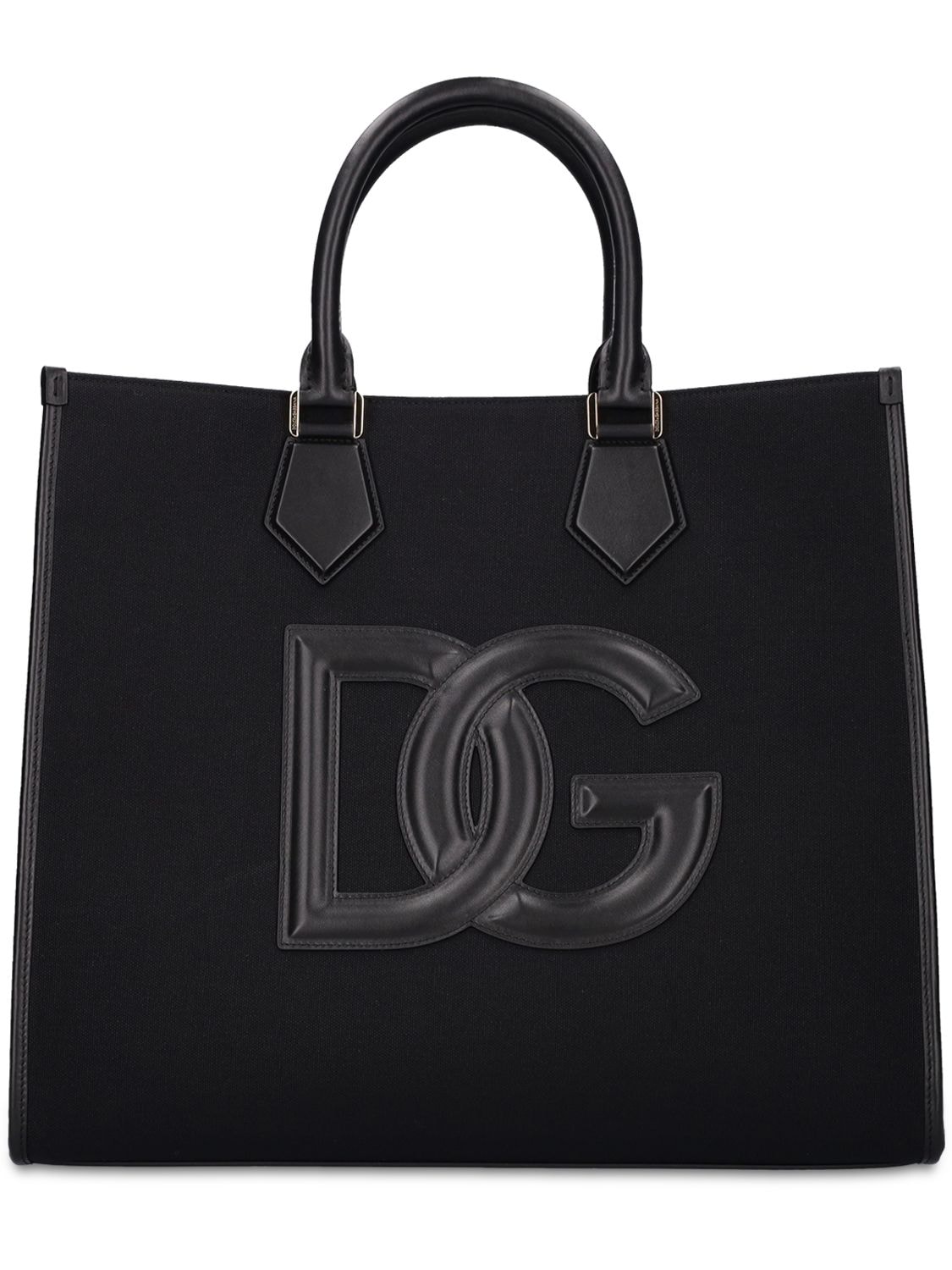 Dolce & Gabbana Logo Leather & Canvas Tote Bag In Black | ModeSens