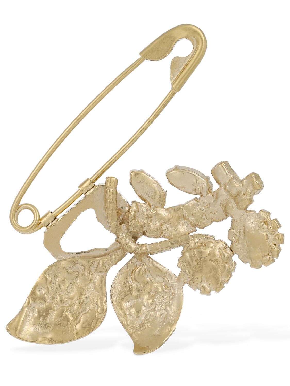 Shop Maison Margiela Reversible Flower & Leaf Brooch In Gold