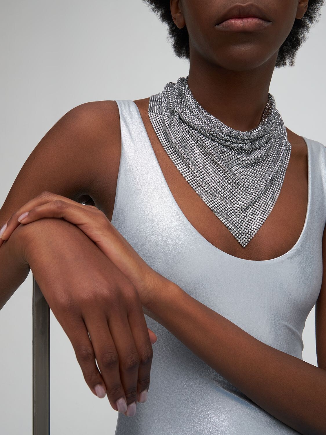 Shop Rabanne Pixel Scarf Necklace In Silver