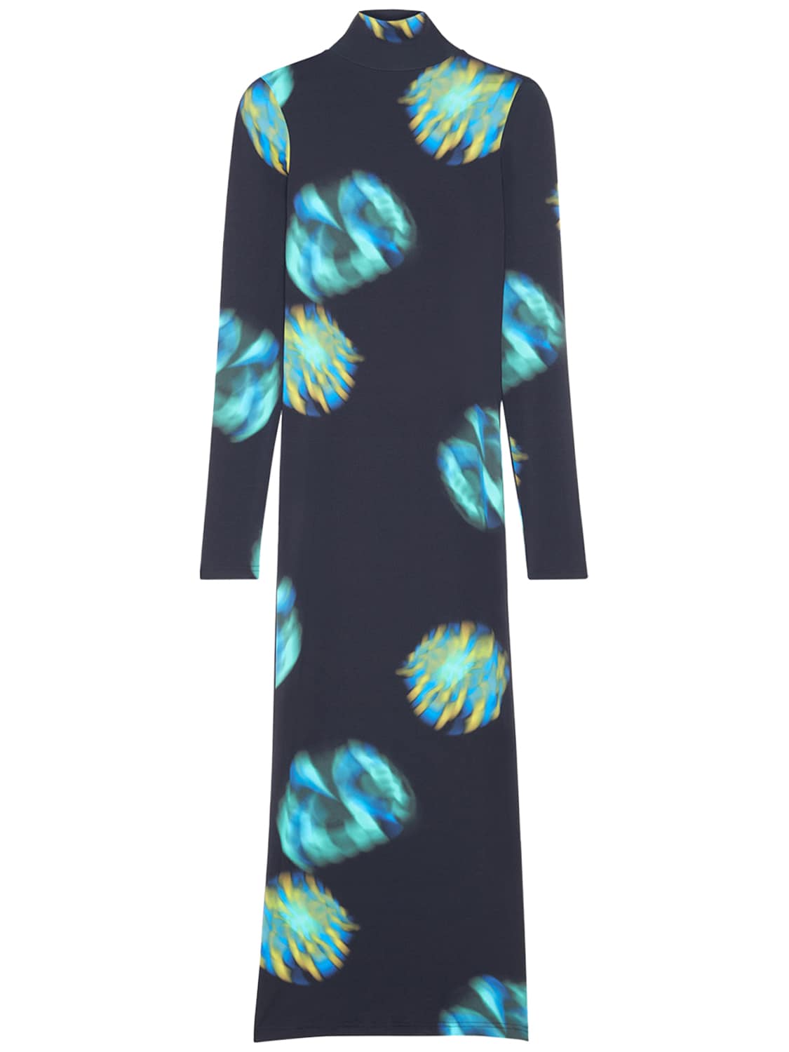 NINA RICCI PRINTED JERSEY TURTLENECK MIDI DRESS