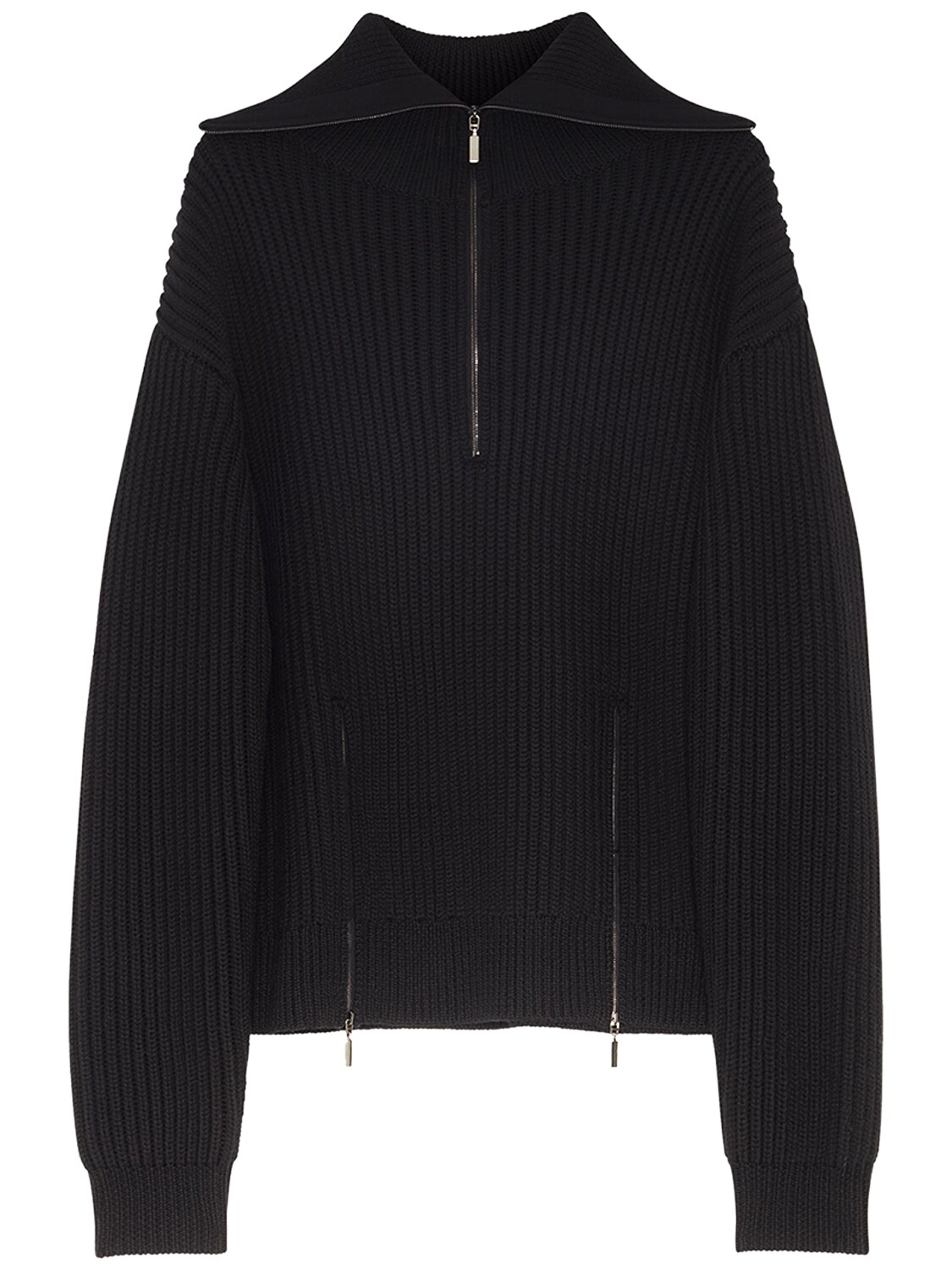 Ribbed Wool Sweater W/ Zip Details