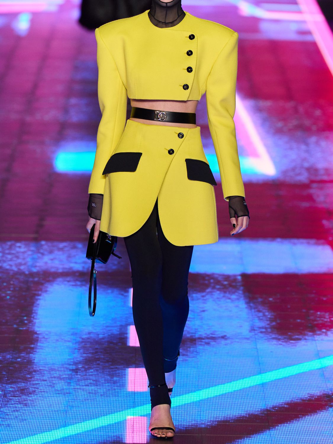 Dolce & Gabbana Asymmetric Wool Gabardine Mini Skirt In Yellow,black
