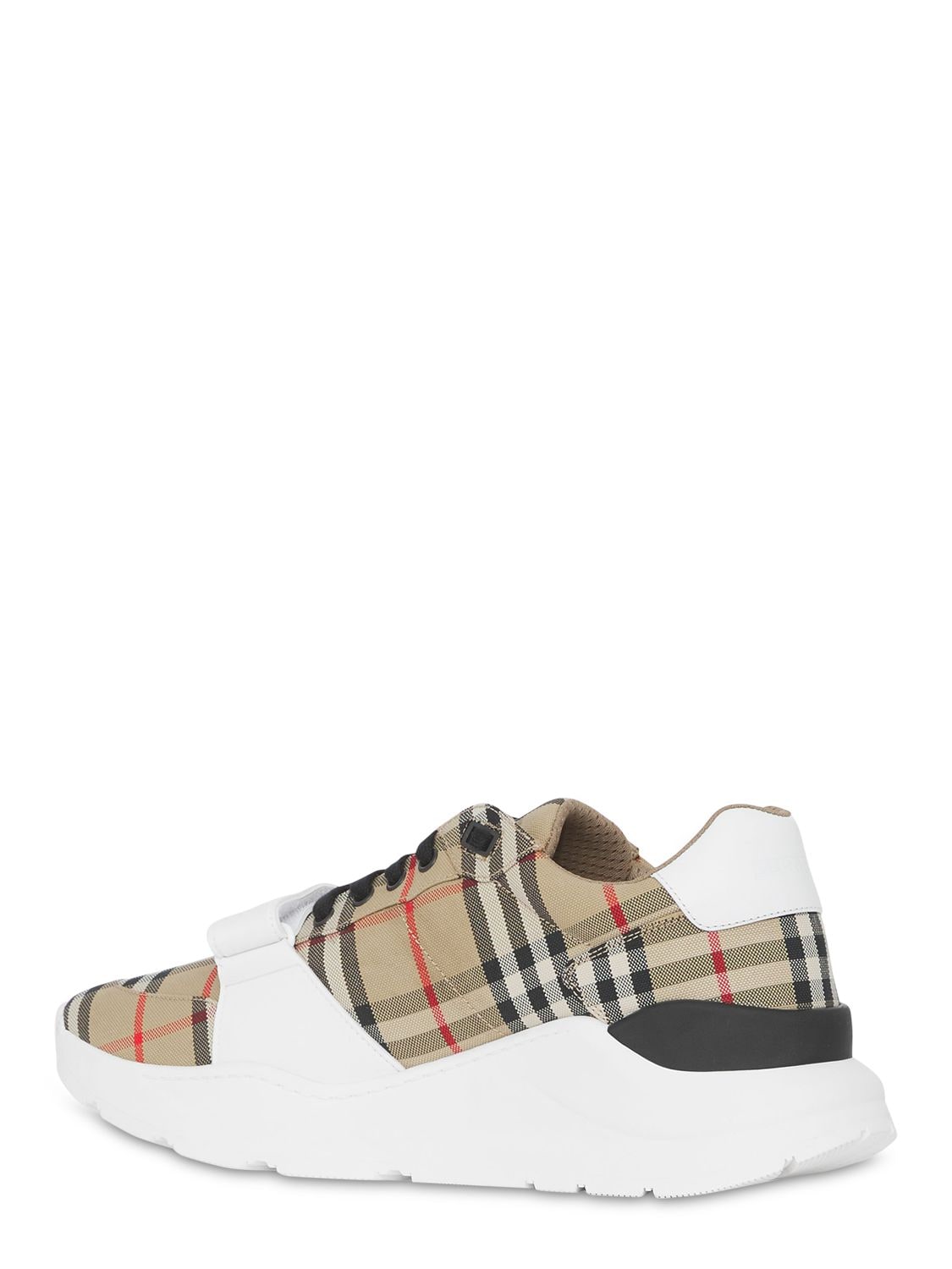 Shop Burberry 30mm New Regis Check Canvas Sneakers In White,multi