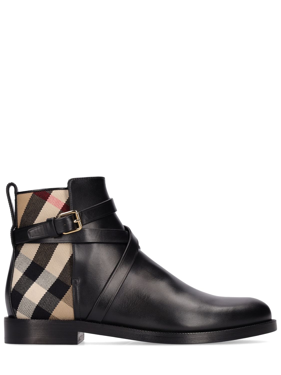 Shop Burberry 20mm New Pryle Leather & Check Boots In Black,multi