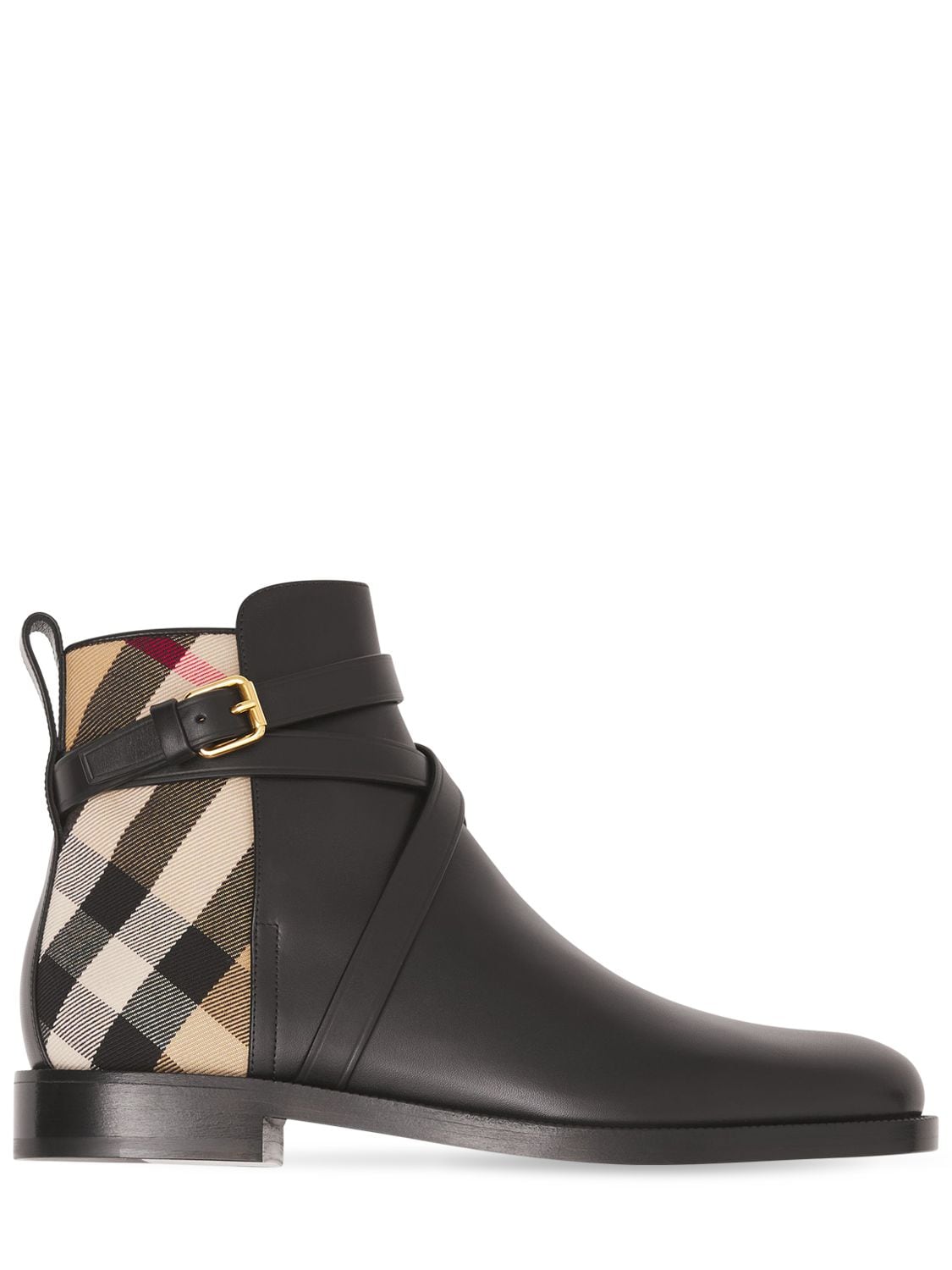 Burberry Equestrian Buckle Vintage Check Ankle Booties In Black,multi