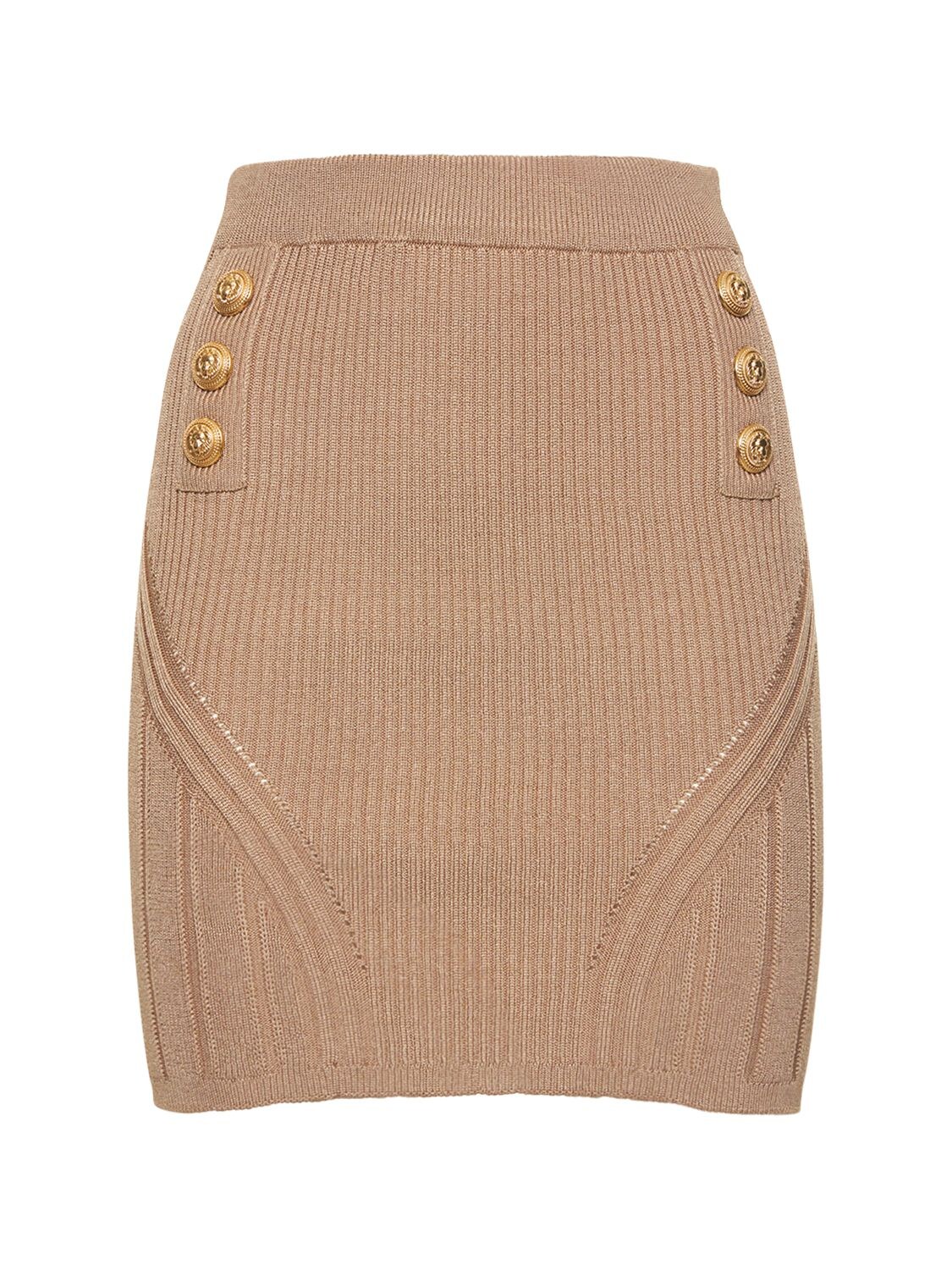 BALMAIN Viscose Blend Ribbed Knit Mini Skirt