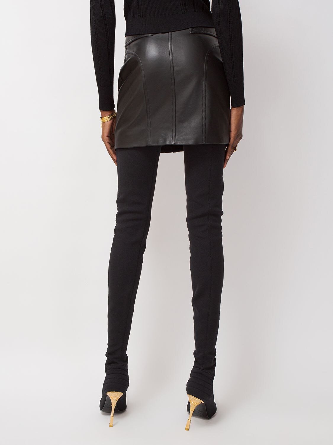 Balmain Quilted Leather Zip Up Mini Skirt In Black Modesens