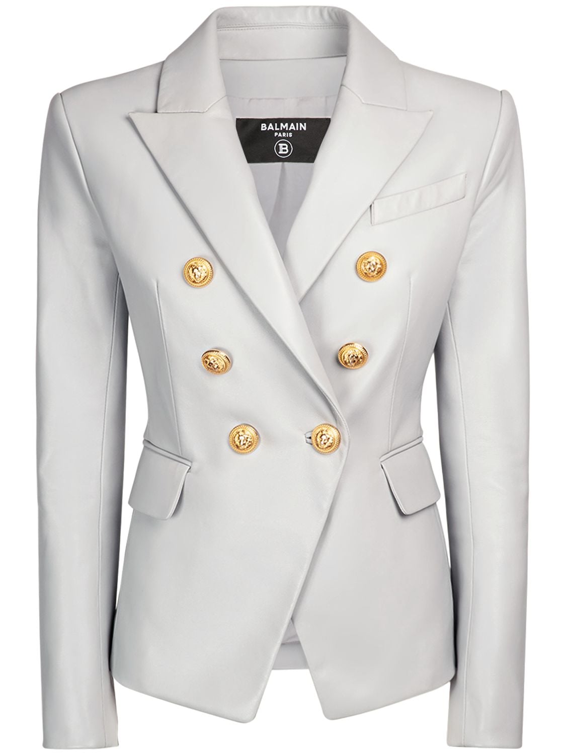 Collega vloek Aziatisch Balmain Double Breasted 6 Button Leather Jacket In Light Grey | ModeSens