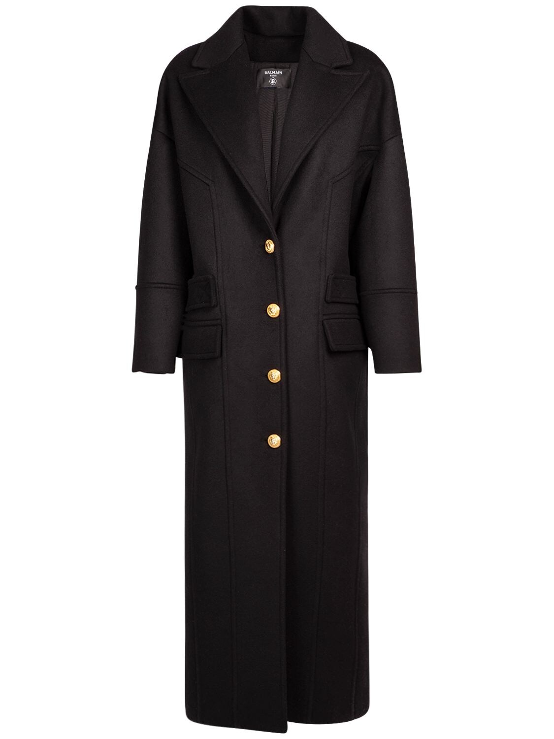Balmain - Wool oversized long coat - Black | Luisaviaroma