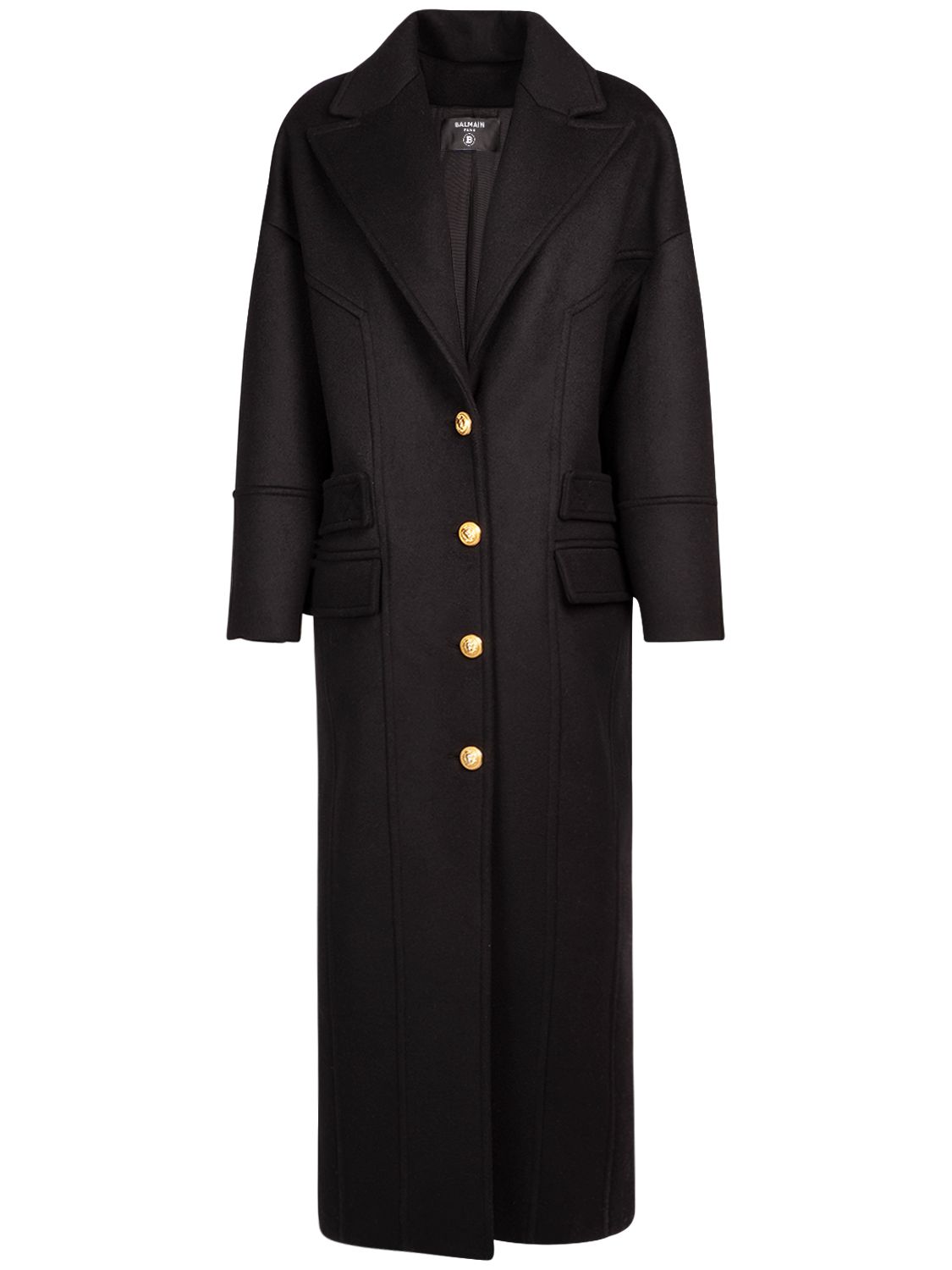 Balmain Wool oversized long coat Black Luisaviaroma