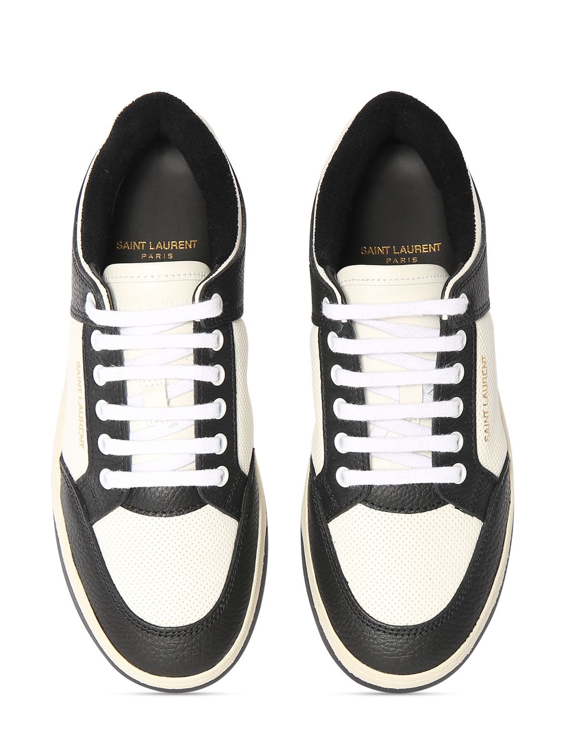 Shop Saint Laurent 20mm Sl61 Leather Low Top Sneakers In Coffee,white
