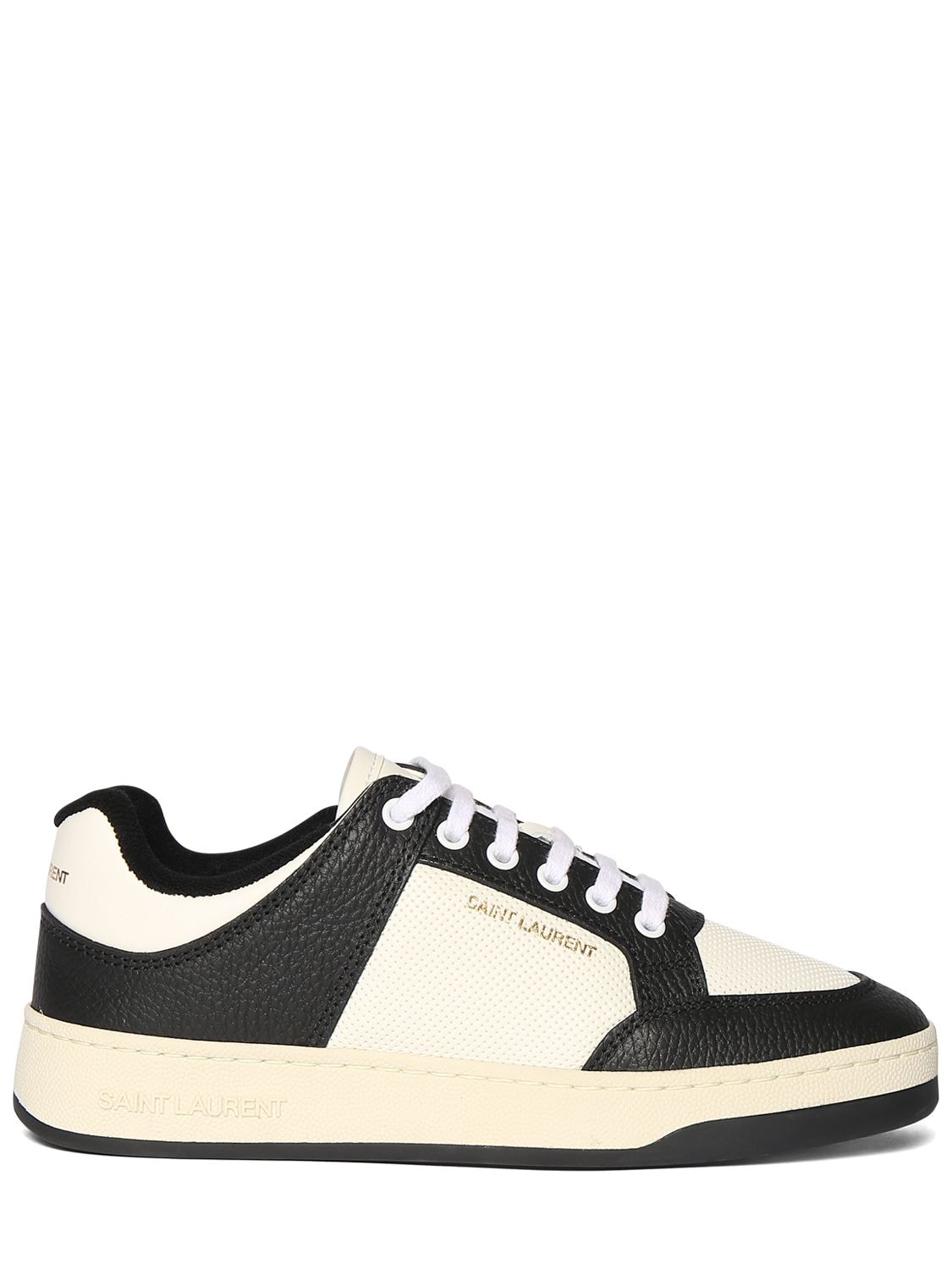 Shop Saint Laurent 20mm Sl61 Leather Low Top Sneakers In Coffee,white