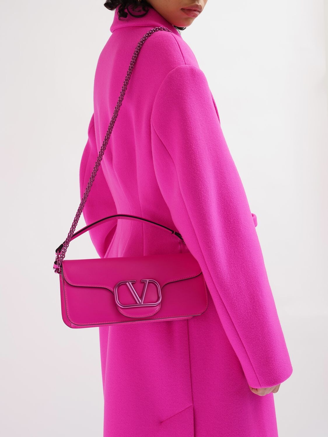 Shop Valentino V Logo Leather Shoulder Bag In Uwt Pink Pp